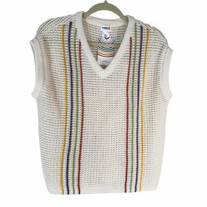 V-Neck Unisex’s Sweater Vest - Cream with Rainbow Stripes